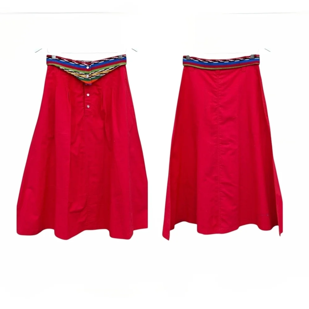 Guatemala Textiles Handwoven Cotton Serape Waist Red Corte Skirt  Size Small